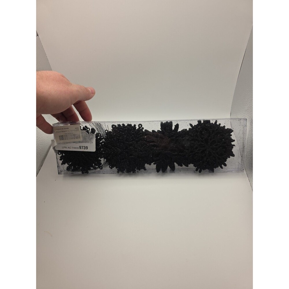 40pcs Black Glitter Snowflake Ornaments for Halloween and Christmas Decorations